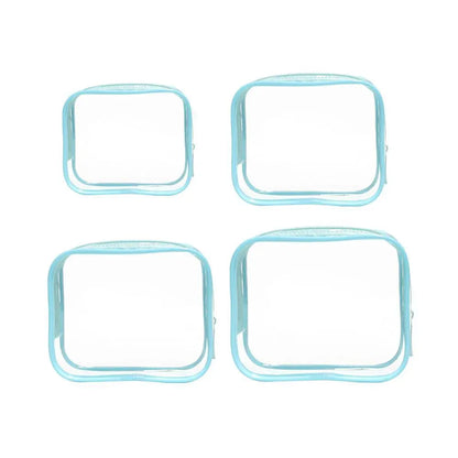 4pcs Durable PVC Cosmetic Bags Easy to Clean Multiple Sizes and Colours 9 Shades - 4pcs-Blue