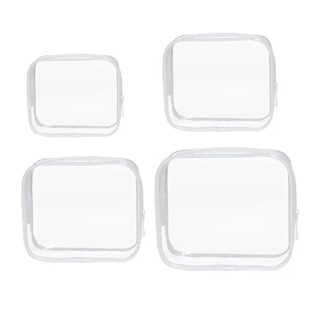 4pcs Durable PVC Cosmetic Bags Easy to Clean Multiple Sizes and Colours 9 Shades - 4pcs-White