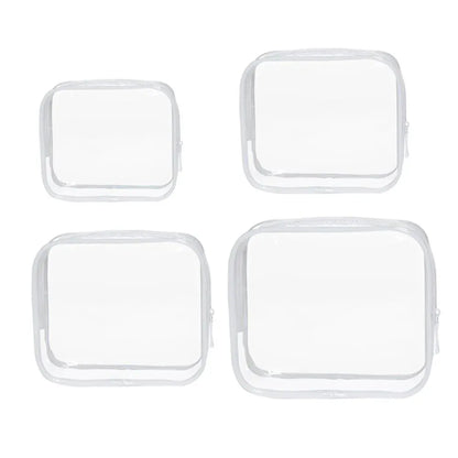 4pcs Durable PVC Cosmetic Bags Easy to Clean Multiple Sizes and Colours 9 Shades - 4pcs-White