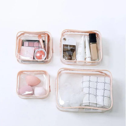 4pcs Durable PVC Cosmetic Bags Easy to Clean Multiple Sizes and Colours 9 Shades - 4pcs-White