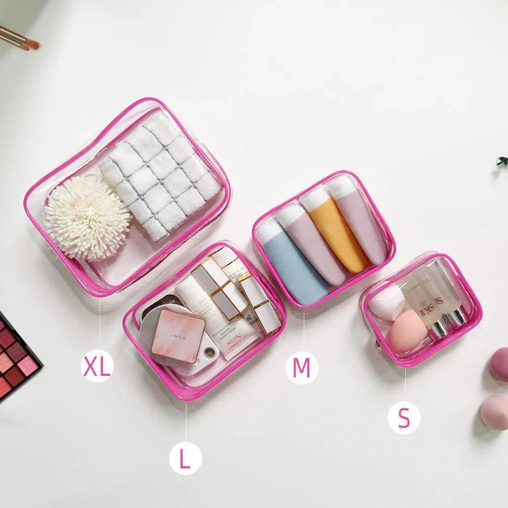 4pcs Durable PVC Cosmetic Bags Easy to Clean Multiple Sizes and Colours 9 Shades - 4pcs-Yellow