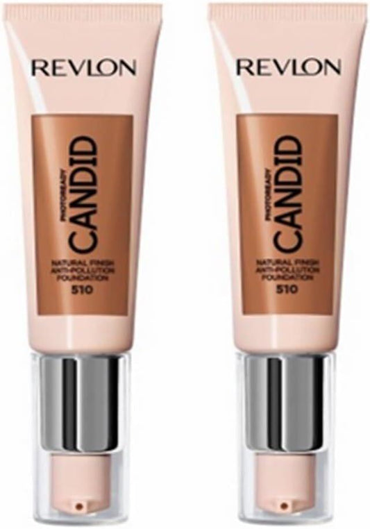 Front view of two Revlon Candid Foundation tubes, light-medium tan shade 510