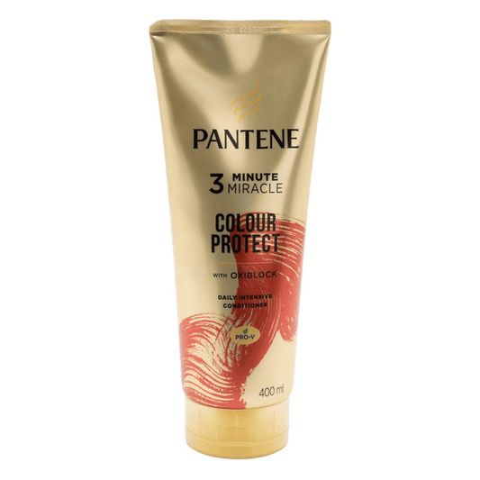 Pantene 3 Minute Miracle Colour Protect conditioner tube, beige-gold and red