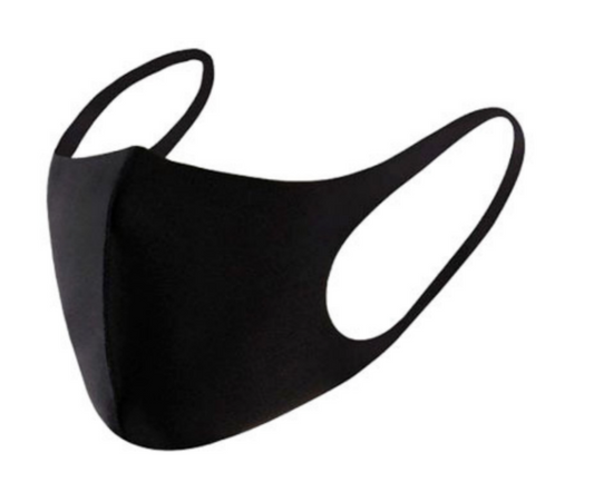 Black reusable face mask, curved mouth cover with oval cutout and side ear loops