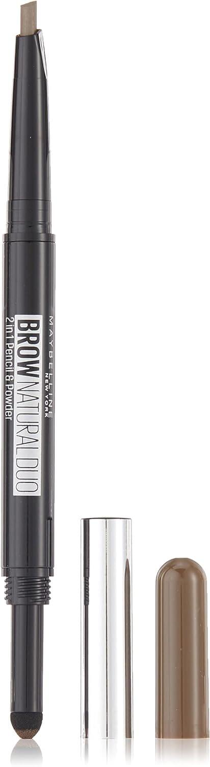 Eyebrow pencil and powder duo, deep brown, with applicator tip and cap