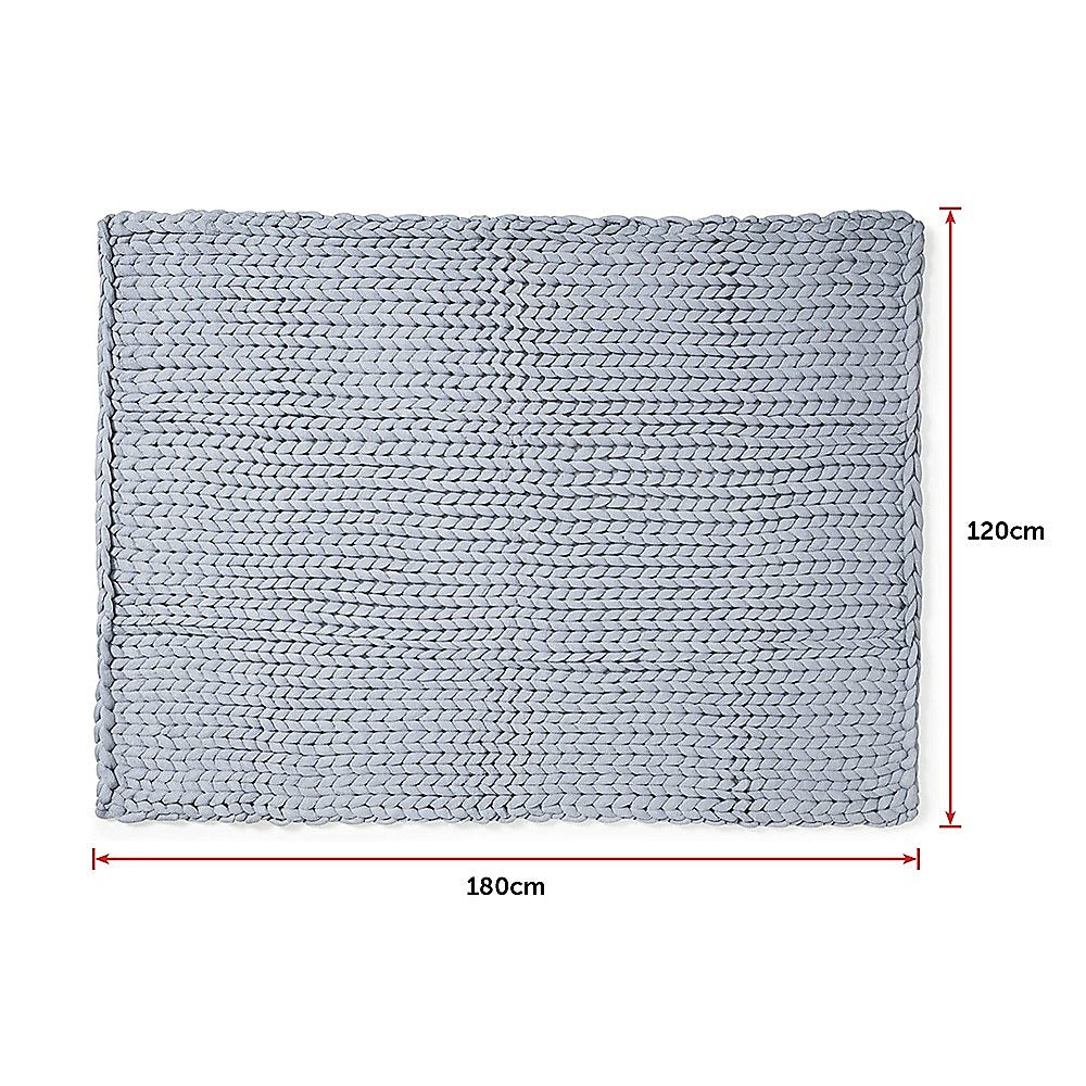 Chunky knit blanket in light grey, rectangular knit texture, 180cm by 120cm