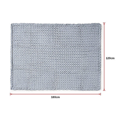 Chunky knit blanket in light grey, rectangular knit texture, 180cm by 120cm