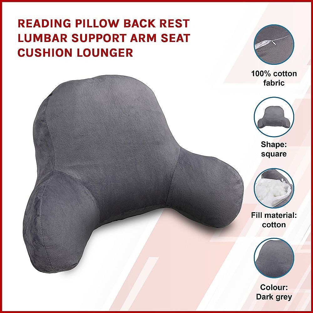 52cm Reading Pillow Back Rest Lumbar Support Arm Seat Cushion Lounger In Dark Grey For Comfortable Relaxation