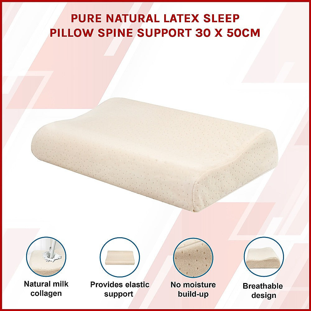 Light beige latex sleep pillow, curved ergonomic wedge with dotted surface