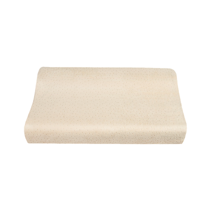 Light beige latex sleep pillow, back view with dotted latex surface