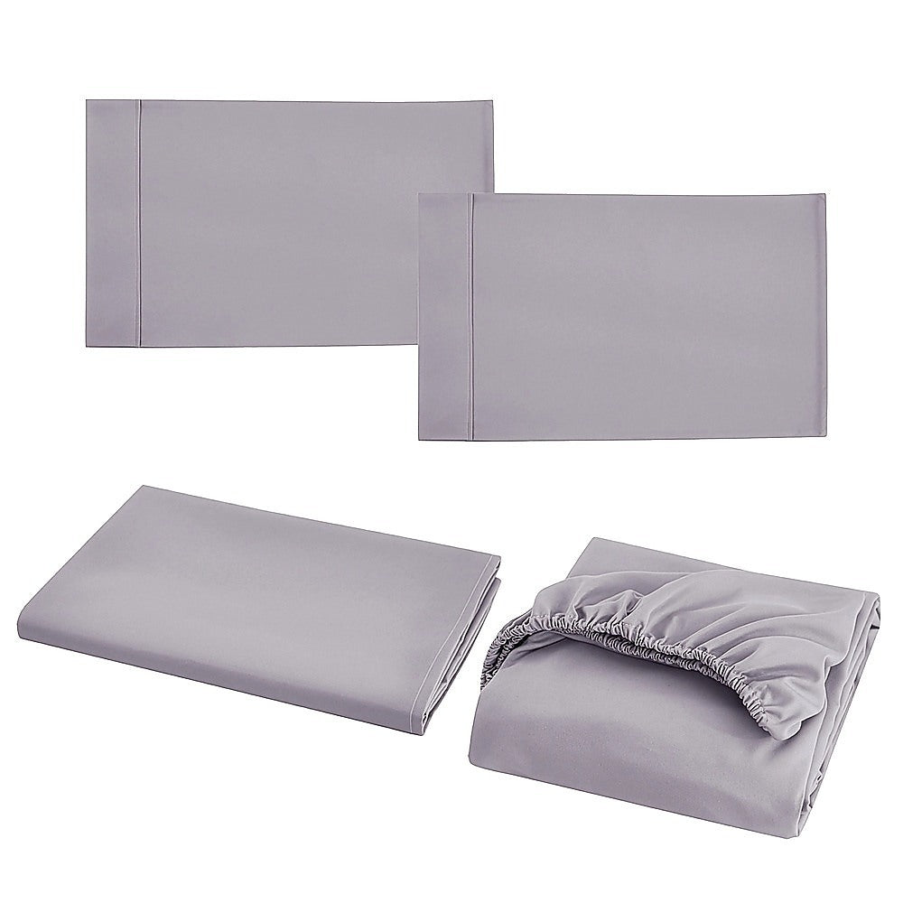 Grey queen sheet set, including fitted deep-pocket sheet and folded pillowcase