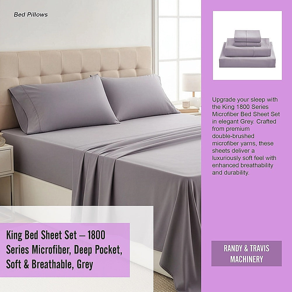 King bed sheet set in grey: fitted sheet and pillowcases with deep pockets