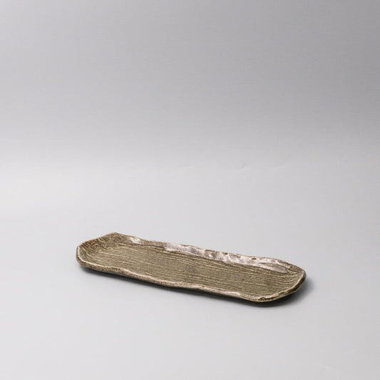 Sage glaze organic sushi plate, rectangular with rounded ends