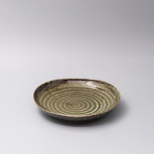 23 cm sage green dinner plate with concentric swirl glaze