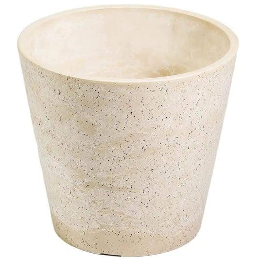 Stone-look imitation pot, light cream speckled finish, wide rim, 20 cm