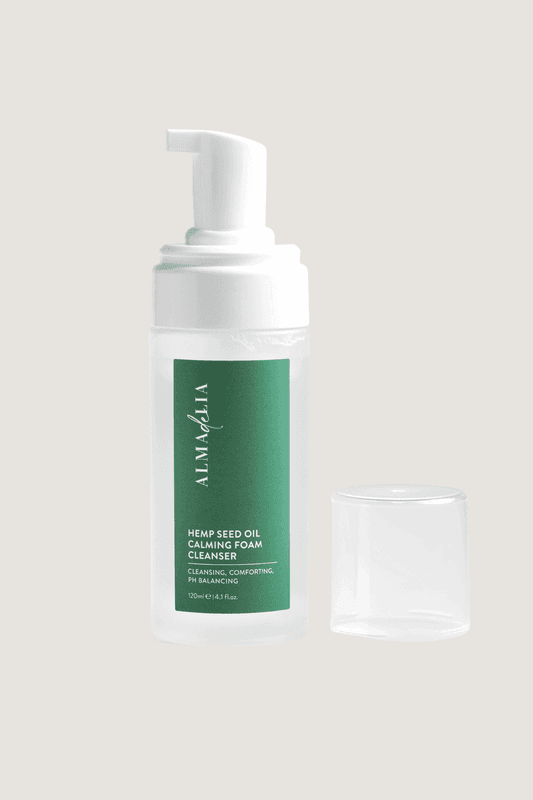 Hemp seed oil calming foam cleanser pump bottle and refill cap, 120 mL