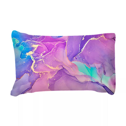 Queen pillow sham with purple and teal marbled abstract pattern.