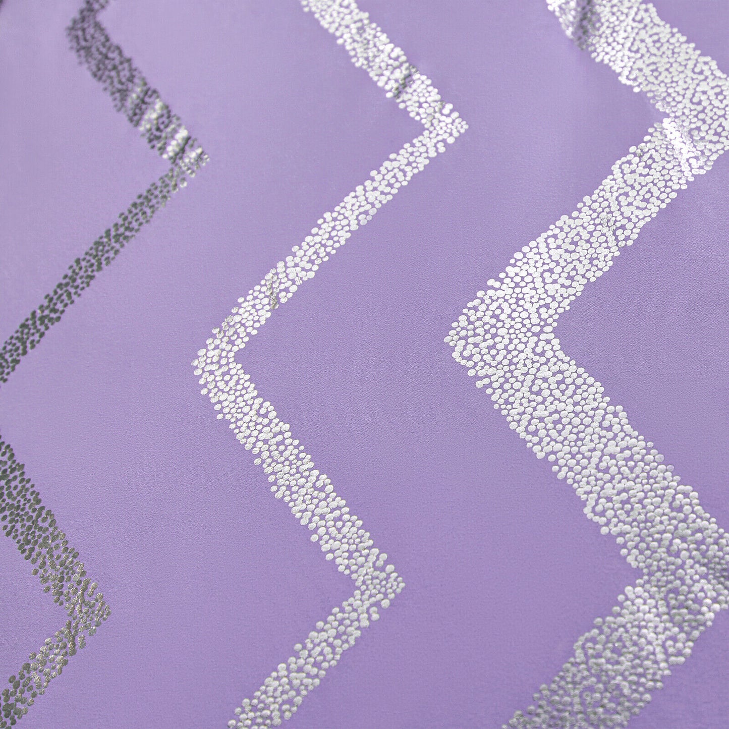 Lavender fabric close-up with silver sequin chevron stripes