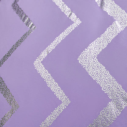 Lavender fabric close-up with silver sequin chevron stripes