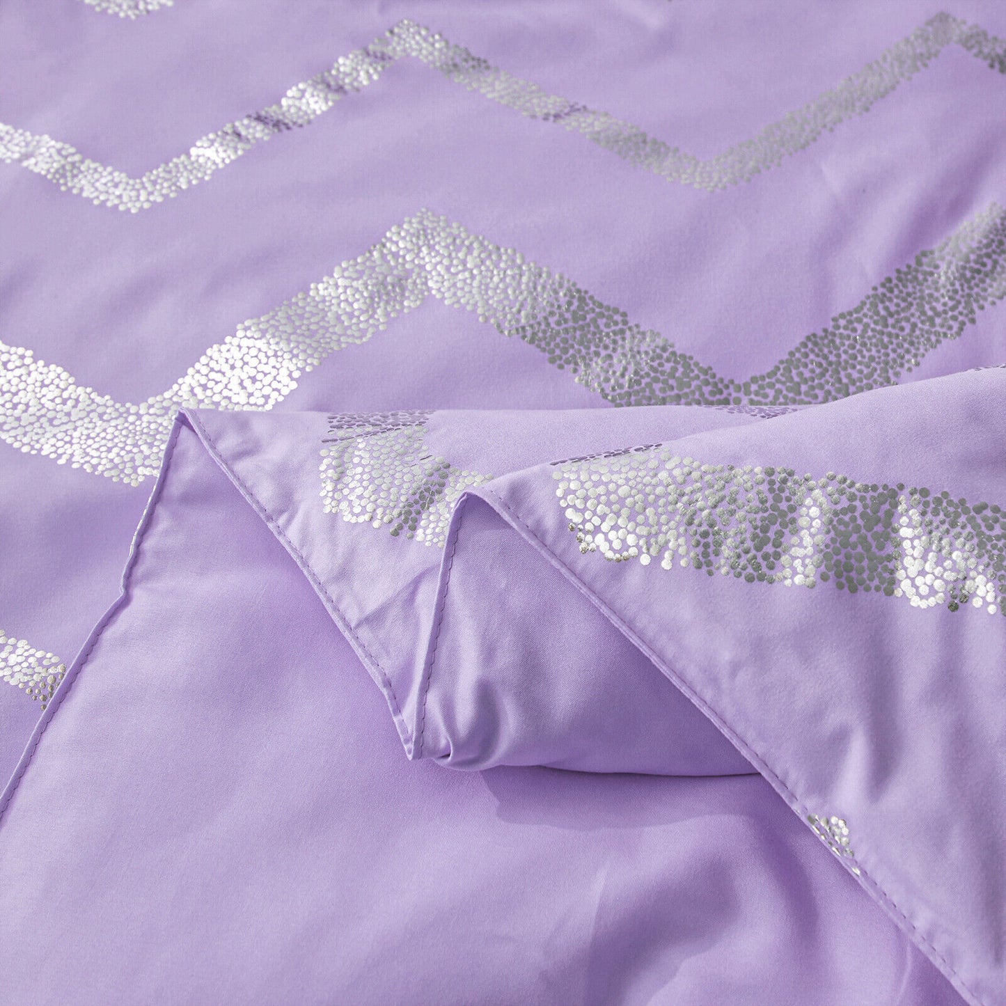 Lavender pillowcase fabric with silver sequin chevron pattern