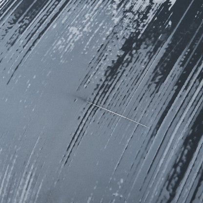 Light blue comforter panel with vertical white streaks and black splatter pattern