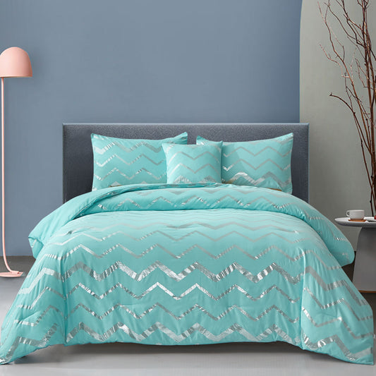 King comforter set with turquoise chevron pattern and matching pillowcases