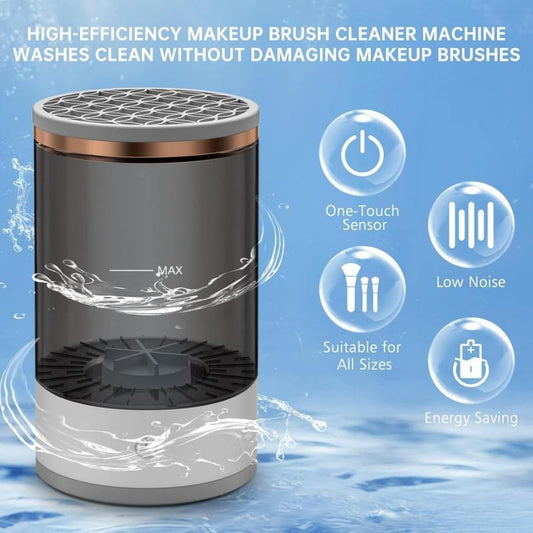 Automatic makeup brush cleaner with circular top plate and one-touch power button