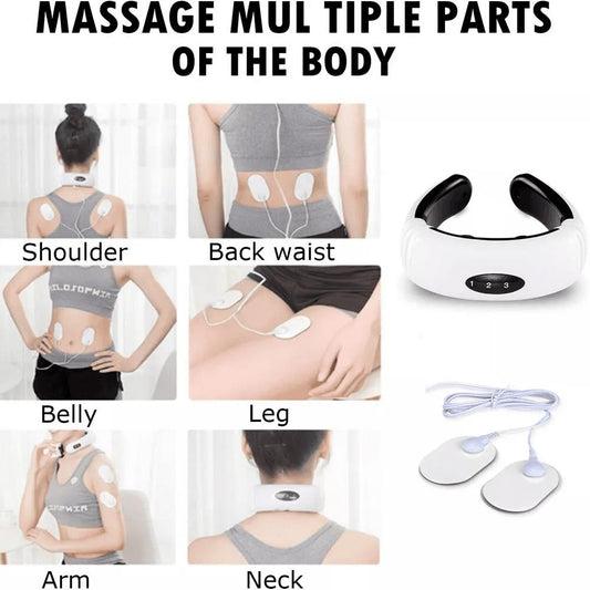 Neck massager with adjustable design and included electrode pad controller