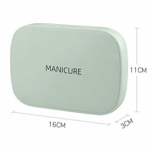 Compact manicure case in mint green with MANICURE label and front size markings
