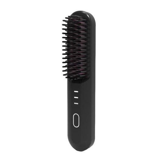 Black hair straightening brush with rounded bristles and compact handle