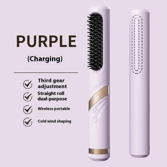 Light purple and white ionic hair straightening brush with charging base