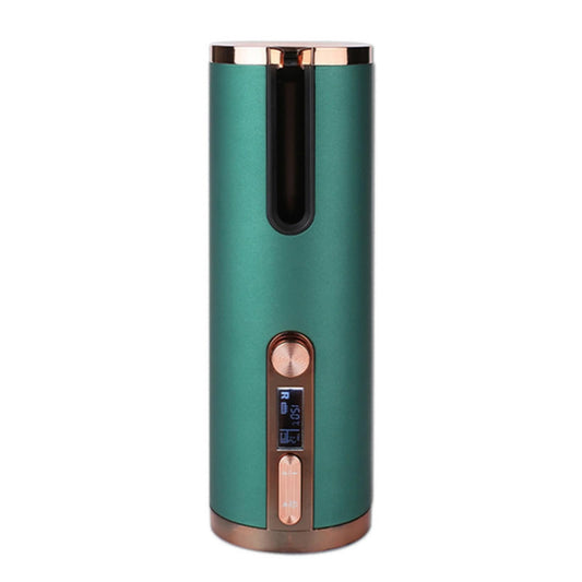Green automatic hair curler with front display and barrel opening