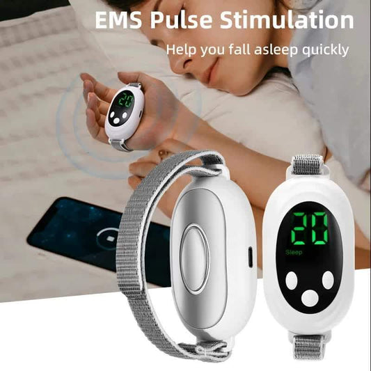 Portable sleep aid bracelet device, white with gray strap and green digital display 20