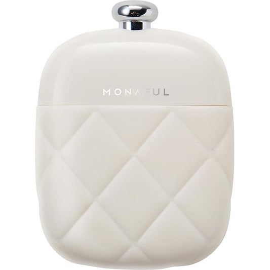 White quilted nail care kit case with snap lid, compact manicure tools inside
