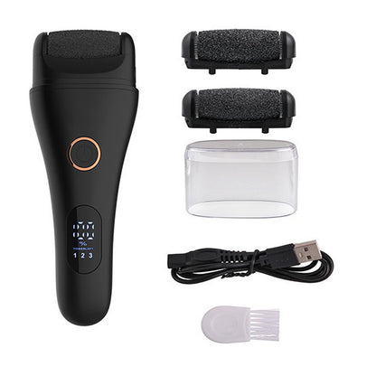Black Professional Electric Foot Callus Remover - Rechargeable Pedicure Tool with 3 Adjustable Speeds, Smart LED Display, and 3 Replaceable Grinding Heads for Smooth Feet