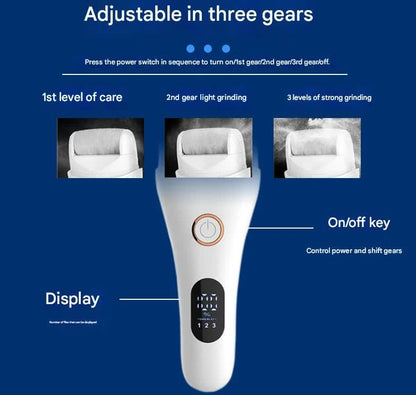 Black Professional Electric Foot Callus Remover - Rechargeable Pedicure Tool with 3 Adjustable Speeds, Smart LED Display, and 3 Replaceable Grinding Heads for Smooth Feet