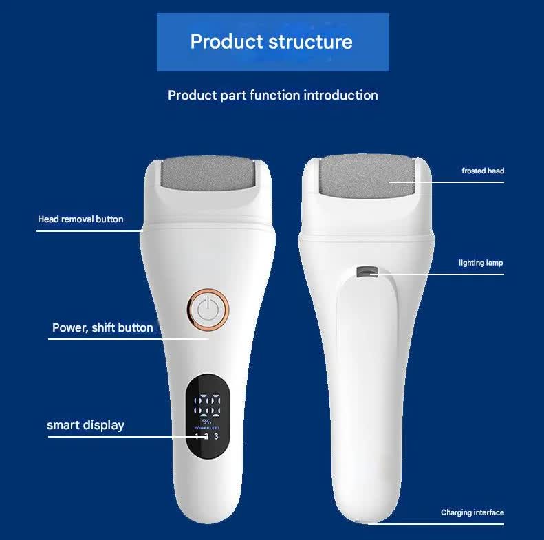 White Professional Electric Foot Callus Remover - Rechargeable Pedicure Tool with 3 Adjustable Speeds, Smart LED Display, and 3 Replaceable Grinding Heads for Smooth Feet