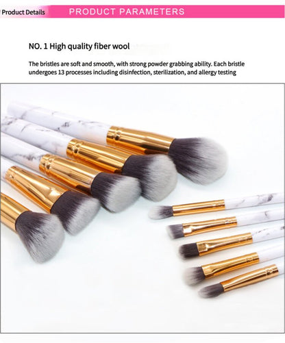 Barrel Pink Marble Makeup Brush Collection - 10 brushes for face, eyes and lips