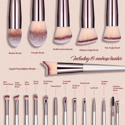 Pink 18-Piece Makeup Brush Set - Professional Synthetic Fiber Brushes with Wooden Handles for Flawless Beauty