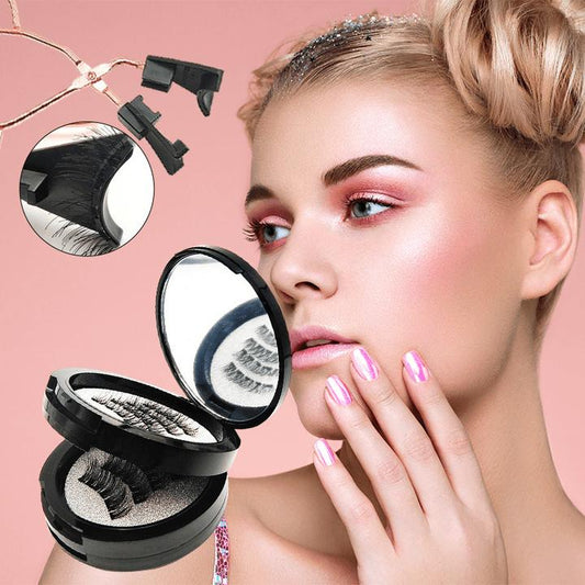 Magnetic false eyelashes in black with compact mirror and applicator clip