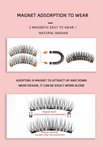 Style 5 Black Magnetic False Eyelashes Kit - 3 Pairs with Applicator Clip and Mirror Case