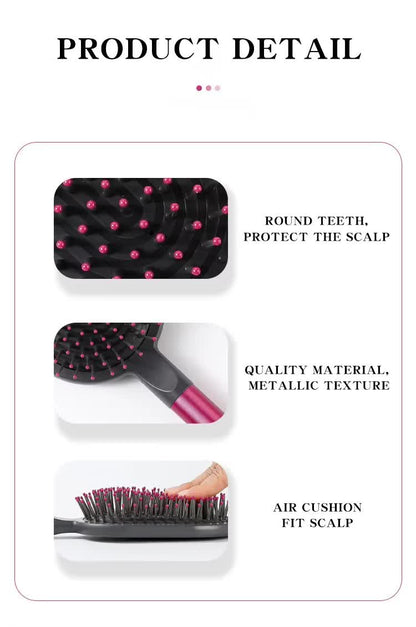 Champagne Air Cushion Massage Paddle Brush & Wide Tooth Comb Set - Gentle Detangling for All Hair Types