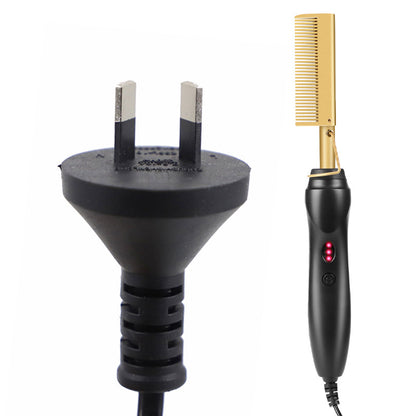 Gold and Black Electric Hot Comb Hair Straightener - Fast Heating Styling Tool with 3 Temp Settings & Anti-Scald Guard