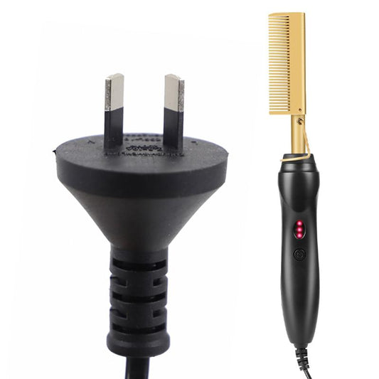 Gold and black electric hot comb hair straightener with wide gold teeth