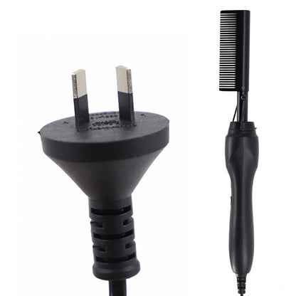 Black Electric Hot Comb Hair Straightener - Fast Heating Styling Tool with 3 Temp Settings & Anti-Scald Guard