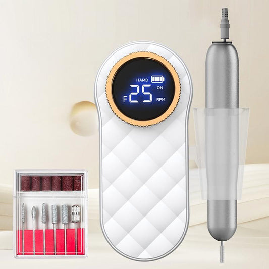 Portable electric nail drill pen with digital display, silver handle and clear grip