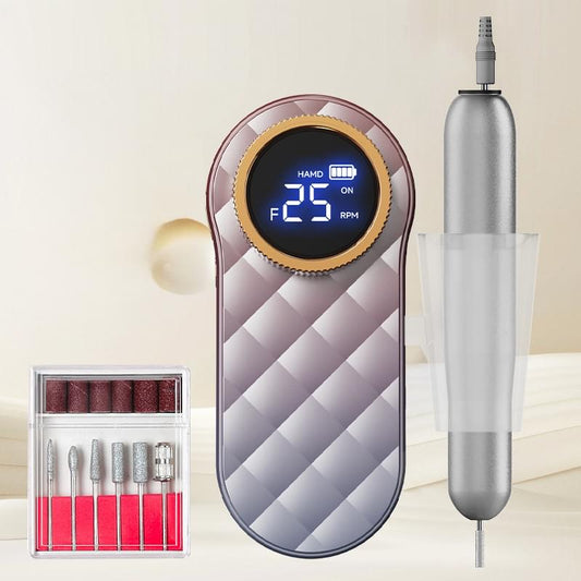 Pink mini electric nail drill pen with digital display and accessory kit
