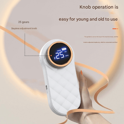 Portable nail drill with circular control dial and blue digital screen