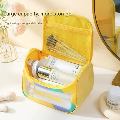 PVC Transparent Cosmetic Bag,Waterproof Portable Travel Organizer with Handle(white)