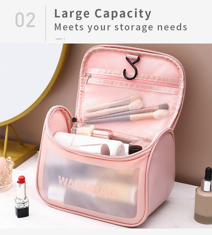 PVC Transparent Cosmetic Bag,Waterproof Portable Travel Organizer with Handle(Sky blue)